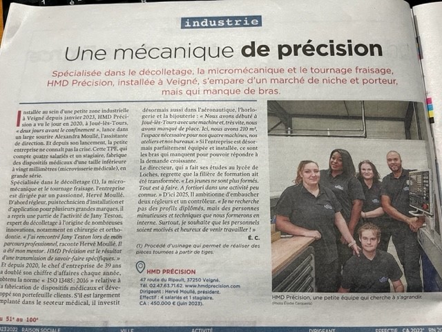 You are currently viewing HMD PRECISION Présent dans le TOP DES ENTREPRISES 2023 Indre et Loire.